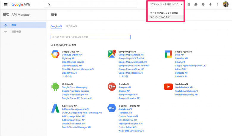 Google API Consoleの画面