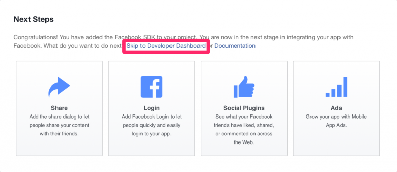 「Skip to Developer Dashbord」リンクからダッシュボードへ移動します