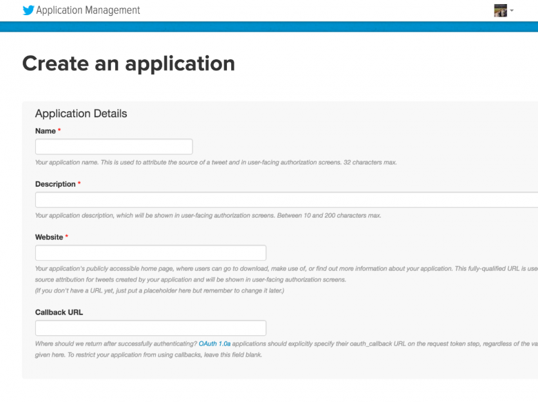 アプリケーション作成画面