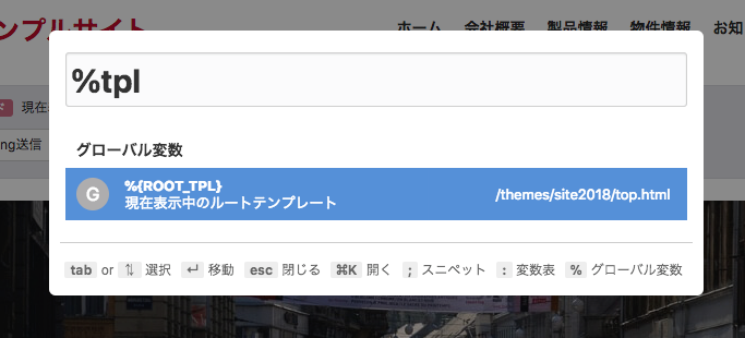 クイックサーチを使ったテンプレートパスの確認