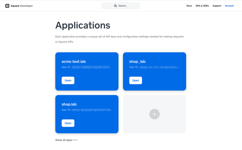 アプリケーション選択ページ