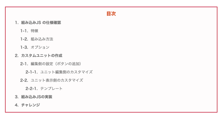目次ユニットの表示例です。