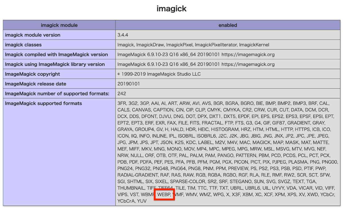 ImagickでWebPが使えるか確認