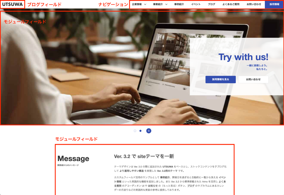 siteテーマのモジュール設置例