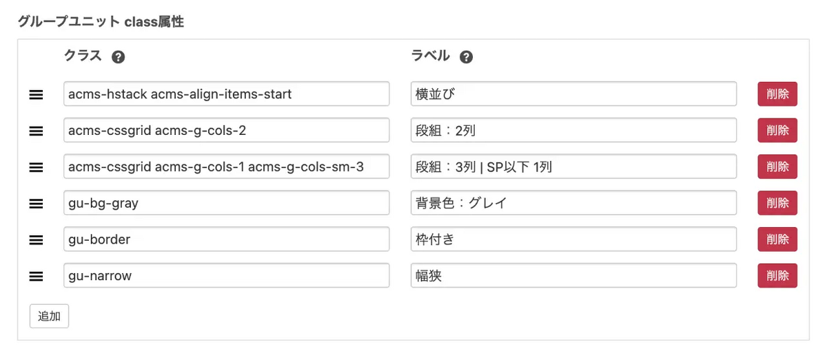 グループユニット class属性設定