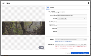 新しいメディアモーダル画面（編集タブ）